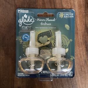 New Glade PlugIns Scented Oil Warm Flannel Fern Sandalwood Cardamom 2 Refills